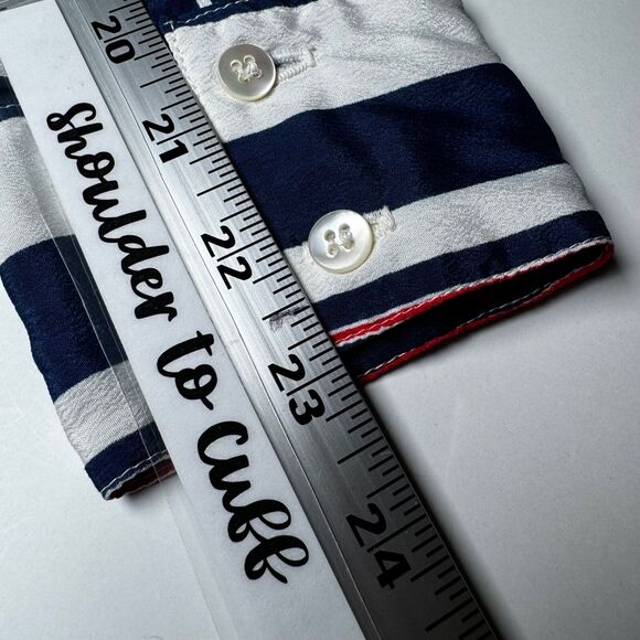 Vintage Evan Picone Neck Bow Blouse Womens 14 Striped Blue Red White Union Made - Picture 12 of 14